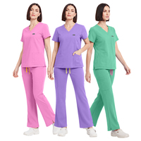 Nouvelle conception Ensemble de blouses médicales personnalisées pour femmes, col en V, pantalon évasé, tenue de travail colorée pour hôpital