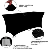 Nappe extensible noire en spandex TY de 6 pieds, universelle, ajustée, rectangulaire, pour mariage, salon professionnel, stand de vente