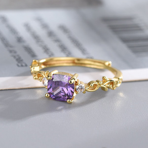 Exquisitos Anillos <span class=keywords><strong>de</strong></span> Cobre con Gema Púrpura para Mujer, Anillos <span class=keywords><strong>de</strong></span> Dedo Modernos para Chicas, Regalos <span class=keywords><strong>de</strong></span> Joyería - Product Image 3