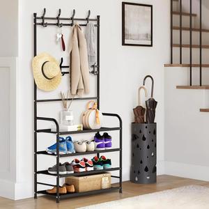 Wholesale 4-Layer Easy Assemble Metal <b>Shoe</b> & Clothing Storage <b>Rack</b> with Hooks Multi-Purpose <b>Shoe</b> <b>Rack</b> Stands for Entryway Closet - Product Image 3
