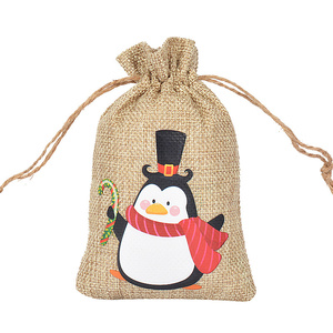 Christmas 10*15cm Linen Burlap Drawstring <b>Gift</b> <b>Bag</b> Santa Claus Snowman Elk Ornaments Decor Recyclable <b>Jute</b> Pouch for Candy - Product Image 5