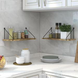 Solid Wood <b>Wall</b> <b>Shelf</b> 2 Tier Hanging Storage Rack For Books And Decor Living Room Bathroom <b>Mounting</b> - Product Image 4
