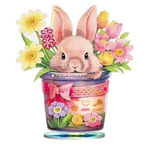 new design factory wholesale Easter Ornaments rabbits and flowers diy diamond painting table decoration