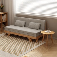 Canapé-lit en bois massif de style Japandi, tissu en lin, coussins confortables pour petit appartement, salon, meubles de maison