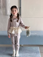 Ensemble de pyjamas pour enfants à col rond, 95,5% coton, 4,5% élasthanne, doux et confortable, manches longues, pantalon, vêtements de détente, vente en gros en stock