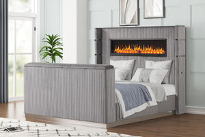 Luxury 5-Piece Queen Bedroom Set Antique Design Wood Construction Fireplace Headboard TV Stand Footboard Grey Finish for Hotel - Product Image 6