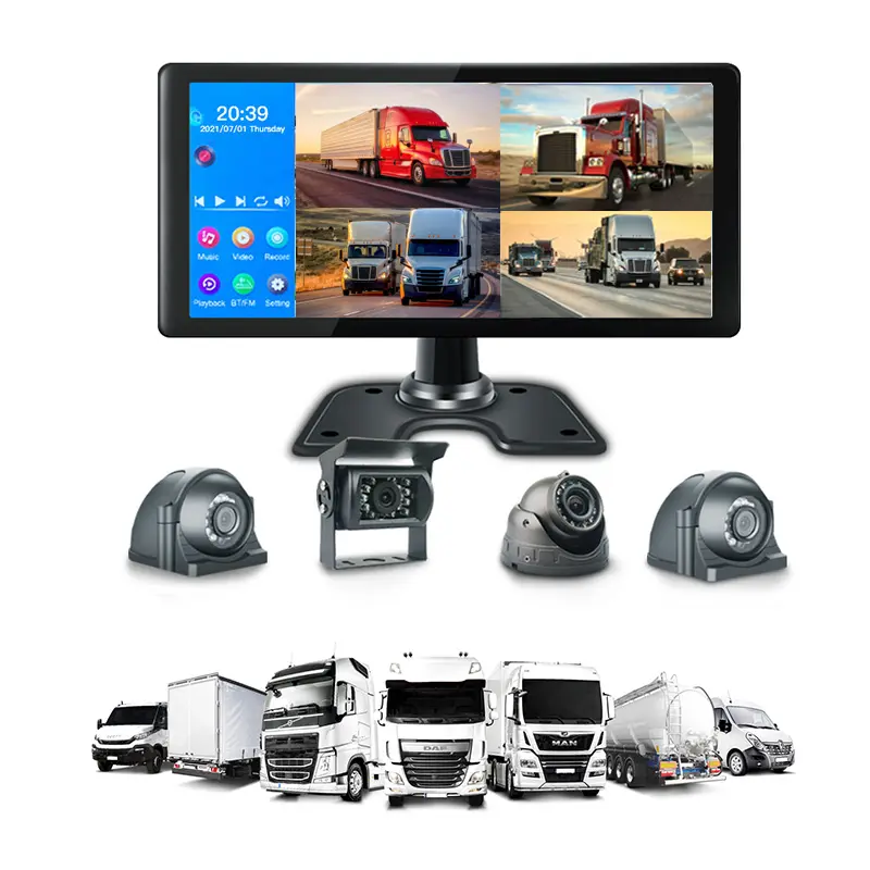 Vrachtwagen 10.36 Inch Scherm Auto Monitor Dvr Recorder 4-kanaals Surveillance Systeem 360 Voorzijde Zijdelingse Camera Voor Voertuig