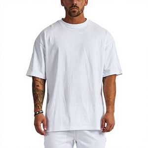 T-shirt en coton blanc surdimensionné pour homme, manches courtes, col rond, couleur unie, jersey uni, coupe décontractée - Product Image 1