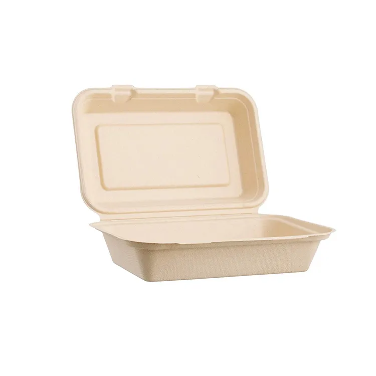 ย่อยสลายได้100% Bagasse To Go กล่อง600 Ml Compostable Take Out Clamshell ภาชนะบรรจุอาหาร1ช่อง Non กล่องพลาสติก