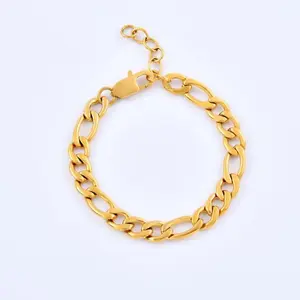Bracelet chaîne plaqué or le plus vendu en acier inoxydable NK 3:1 bracelets chaînes à maillons figaro cubain