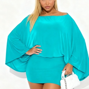 Conjunto de 2 Piezas Casual de Moda para Mujer: Top de Manga Larga con Hombros Caídos y Minifalda Ajustada, Novedad de Otoño - Product Image 2