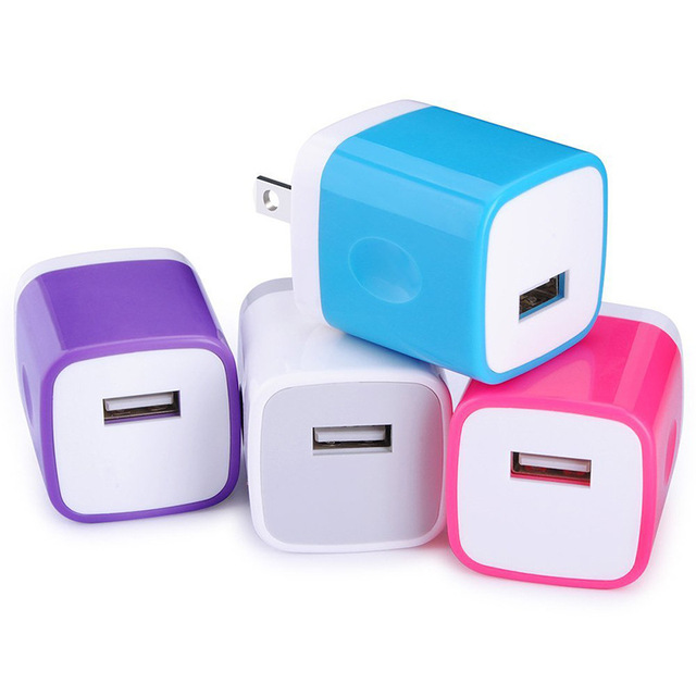 Colorful 5V 1A USB Wall Charger Plug Home Charger Block Brick Charging Cube Box for Mobile Phone EU/US Standard 5W Output Power