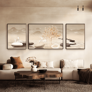 Arbre doré moderne salon décoration <span class=keywords><strong>murale</strong></span> peinture canapé atmosphérique fond mur triplet cristal porcelaine peinture - Product Image 4