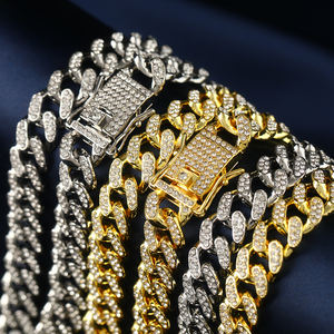 12 מ""מ היפ הופ בציפוי זהב אבני חן גברים שרשראות בלינג ריינסטון קריסטל יהלום גימור זהב מיאמי קובני שרשרת שרשרת קישור - Product Image 3