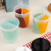 Gobelets jetables en plastique PP pour Bubble Tea avec couvercle, double compartiment, pour boisson Boba et jus