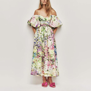 <span class=keywords><strong>Vestido</strong></span> Maxi Estilo Francés, Dulce y Chic, con Estampado Floral Colorido, Cuello <span class=keywords><strong>Cuadrado</strong></span>, Mangas Abullonadas, Cintura Alta, Plisado y Patchwork, Modelo 2026 - Product Image 3