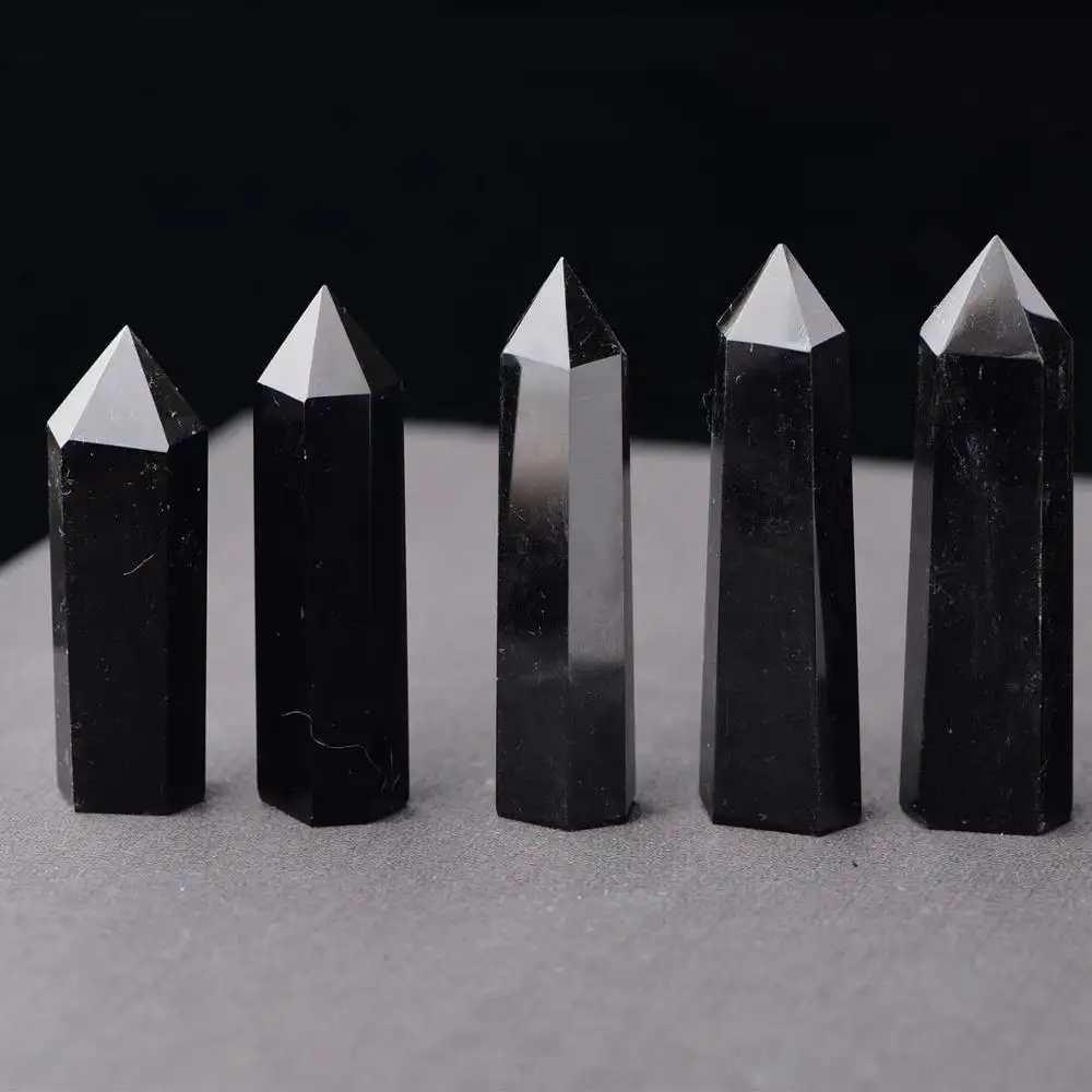 Ossidiana nera naturale Punto di Cristallo Di quarzo Bacchetta di guarigione Lucido pietra di Ossidiana Punto di cristallo
