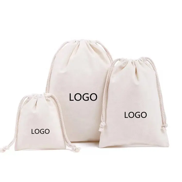 Logo imprimé personnalisé réutilisable petit sac cadeau toile de coton sac à cordon sacs d'emballage de poussière