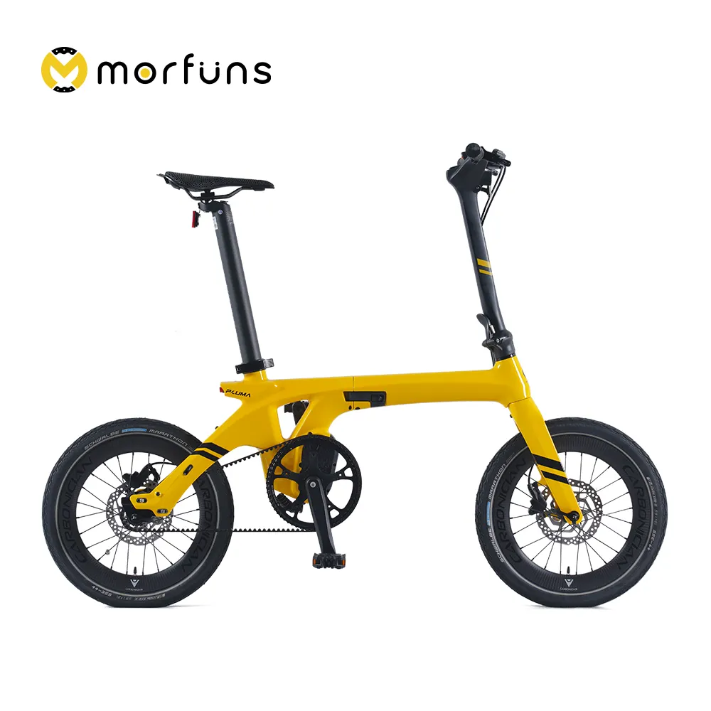 Morfuns PLUMA Belt Drive Ebike Ultra Lightweight Electric Bike 18 inch 36V 7Ah 250W Mid Drive Carbon Fiber Electric Folding Bike