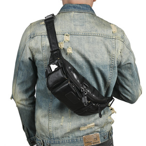 Sac banane en cuir véritable marron pour homme, style moto, multi-poches, usage quotidien, été 2025 - Product Image 3