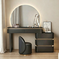 Coiffeuse de luxe moderne avec éclairage intégré et meuble de rangement, pour chambre à coucher, noir et blanc, pour filles, style vintage