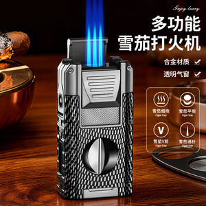 Luxury Triple Jet Cigar Lighter Windproof Alloy Body With Transparent Gas Window For Cigar Enthusiasts - Product Image 3