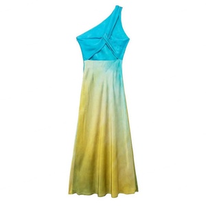 Wholesale Customized High Quality Women's Asymmetric Tie-Dye Sleeveless Satin <b>Dresses</b> - Product Image 2