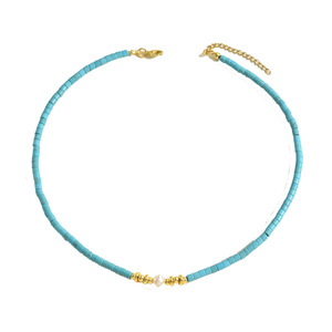 Fashion Choker <b>Necklace</b> Turquoise Beads With Pearl And Gold Accents For Women - Product Image 5