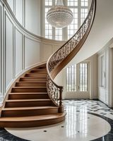 Escalier Courbé Moderne de Style Minimaliste avec Marches en Bois pour Projets Résidentiels et Villas