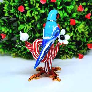 Figura de Loro de Vidrio Hecha a Mano con Rama a Rayas Rojas y Blancas, Adorno Navideño para Boda, Sala de Estar, Diseño Art Deco - Product Image 2