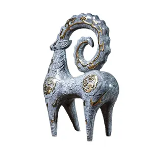 Factory Customized Golden Brass Abstract Sheep and Goat Statue Home Fengshui Metal Sculpture Decorative Artworks Ornament
