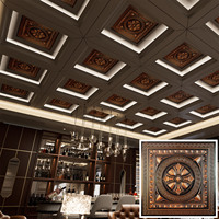Plaques de plafond carrées en PVC, panneau décoratif intérieur couleur cuivre pour hôtels, librairies et bars, installation facile sur grille PL01