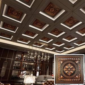 Paneles Decorativos Cuadrados de PVC para Techo, Color Cobre, para Interiores de Hoteles, Librerías y Bares, Fácil Instalación en Rejilla PL01 - Product Image 2