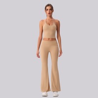 Conjunto de Pantalones de Yoga Flare de 2 Piezas, Top Halter, Cintura Alta, Corte Campana, Control de Abdomen, Ropa Deportiva Elástica para Pilates y Clases de Baile