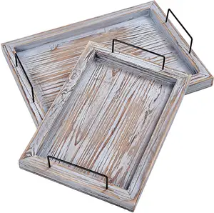 Rustic Wood Trays with Metal Handle