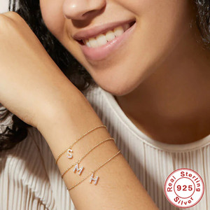 Bracelet en Argent Sterling S925 Créatif et Polyvalent avec Zircon, Lettre Initiale 26 Lettres, Style Coréen, Sertie de Diamants, Bijou de Main - Product Image 4