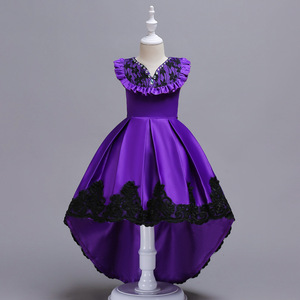 Vestido de Princesa Azul Satinado para Niña con Adornos de Encaje, Disfraz para Actuación en Escenario - Product Image 3