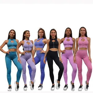 مجموعة اليوغا النسائية الأكثر شعبية بالألوان الحمضية ، صدرية رياضية مثيرة بسحاب ، حمالة صدر عالية الخصر ، شورت قصير بمؤخرة ، ملابس رياضية