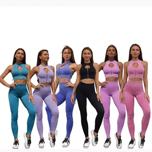 Colore popolare lavaggio acido donna Seamless Yoga Set Sexy reggiseno sportivo con cerniera a vita alta Scrunch Butt Shorts Gym Outfit