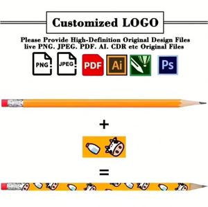 Crayons personnalisés à motif de dessin animé avec gomme - Instruments d'écriture promotionnels en bois HB de marque - Product Image 3