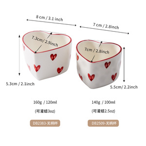 Portavelas de cerámica en forma de corazón con corazones rojos para decoración del hogar en el día de San Valentín 140g 160g - Product Image 4