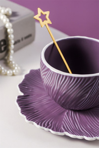 Wholesale Retro Luxury Ceramic Coffee Cup High-Value Afternoon Tea Cup Creative Petal Texture Petal Cup Saucer <b>Dinnerware</b> <b>Set</b> - Product Image 6