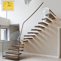 Escalera Espiral Curva Moderna de Madera Sólida CBMmart con Barandilla de Madera - Diseño Interior Minimalista para Viviendas y Apartamentos