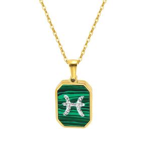 MECYLIFE-Collier Zodiaque Malachite avec Pendentif Zodiaque en Zircon, Bijoux en Or 18K, Collier <span class=keywords><strong>Horoscope</strong></span> en Acier Inoxydable pour Femmes - Product Image 5