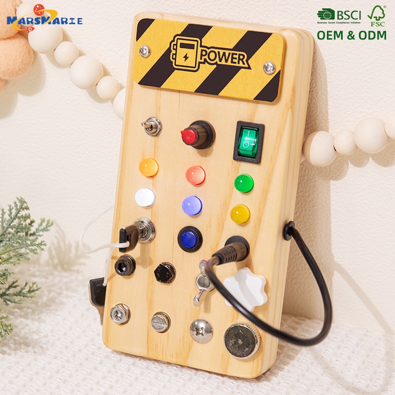 Tablero Montessori Busy Board De Madera – Con 8 Interruptores, 15 Luces LED Y Música, Juguete Sensorial Para Bebés De 1 Año