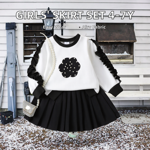 Set Elsali per Bambine: <span class=keywords><strong>Felpa</strong></span> <span class=keywords><strong>Bianca</strong></span> a Maniche Lunghe e Gonna Nera, 4-7 Anni, Primavera/Autunno, Traspirante in Poliestere/Cotone - Product Image 2