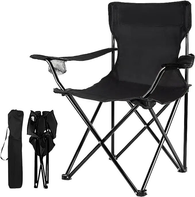 Chaises de camping chaise pliante portable pliable avec refroidisseur à 4 canettes, poche latérale et porte-gobelet avec sac de transport