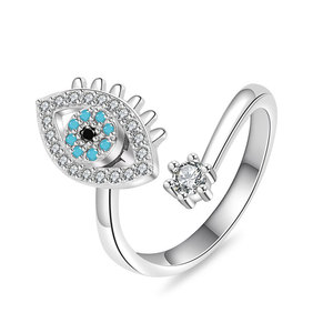 Anillos abiertos giratorios vintage con ojo turco, microincrustaciones de circonita azul, de cobre, anillos para aliviar la ansiedad, joyería para mujer - Product Image 6