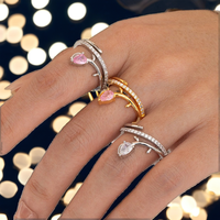 Haomi Bestseller - Bague pour femme exquise et de niche, en cuivre plaqué or, micro-incrustée de zircon, motif floral en forme de feuille, luxe léger, haut de gamme