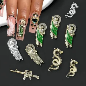 圣母玛利亚指甲护身符3D钻石金属指甲艺术合金饰品配件镀金沙龙提示美甲装饰